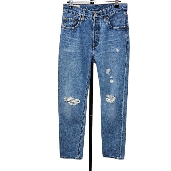 Levi's Womens 501 Straight Leg Distressed Jeans Blue Size  25 Button Fly - Picture 1 of 8